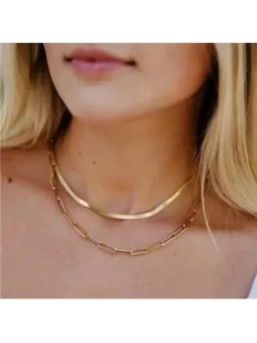 Gold 14k Gold Plated 2pc Snake Paperclip Necklace Set